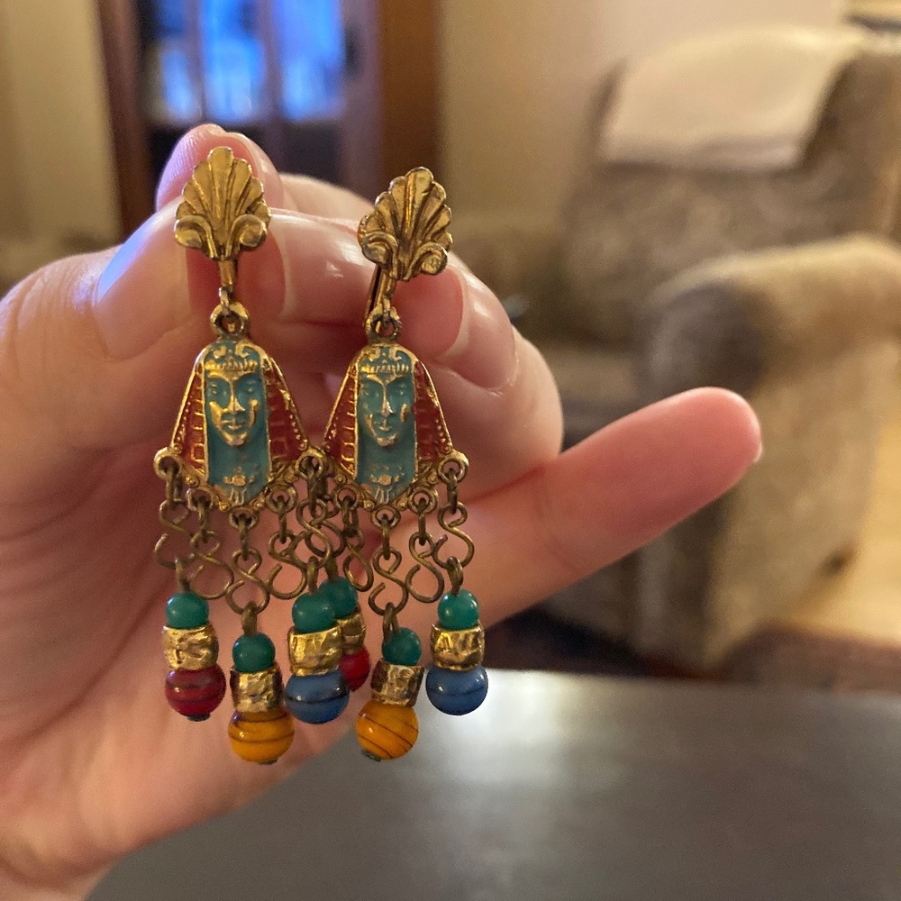 Egyptian Pharaoh Themed Dangle Clip-On Earrings